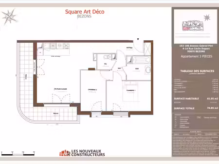 appartement bezons 3 pièces 61 m2