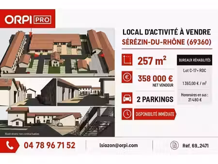 vente local d’activités serezin du rhone 69360 257m²