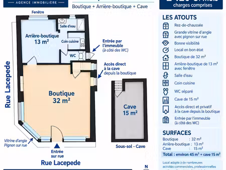 location local commercial 46m² paris 5ème