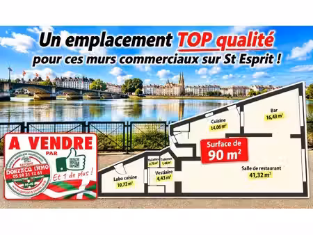 vente commerce 90 m² bayonne (64100)