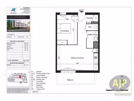 appartement 2 pièces 42 m²