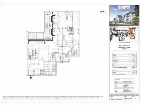 appartement f3 -66 25 m² -osny