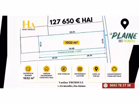 terrain constructible la plaine des palmistes 1032 m²