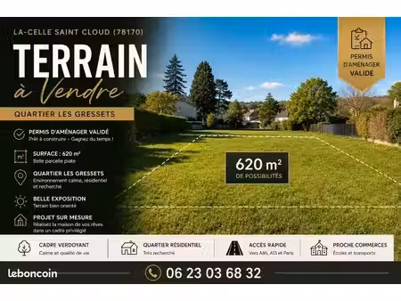 terrain 620 m² la celle saint cloud