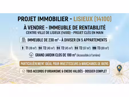 immeuble à diviser - 5 appartements - centre-ville lisieux (14100)
