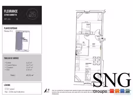 appartement 2 pièces 43 m²