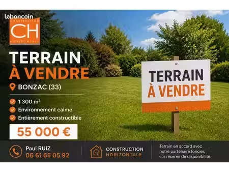 terrain 1 300 m² bonzac