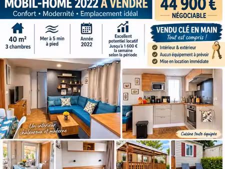 mobil-home 2022 – 40 m² – 3 chambres – vias plage – 5 min mer