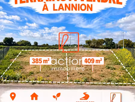 terrain à bâtir et viabilisé de 385 m2 - lannion