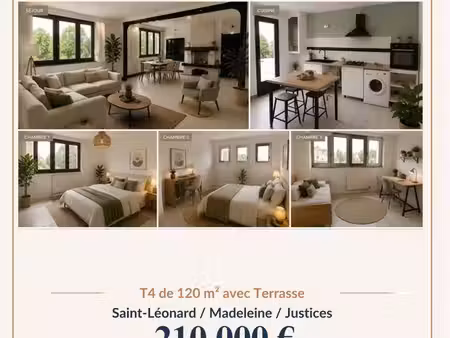 grand t4 familial de 120 m² avec terrasse à angers – saint-léonard / madeleine / justices
