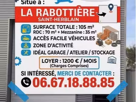 à louer - local / atelier / entrepôt de 105 m² - saint-herblain (la rabottière)