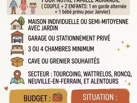 [recherche urgente] maison 3-4 ch. avec jardin — couple cdi