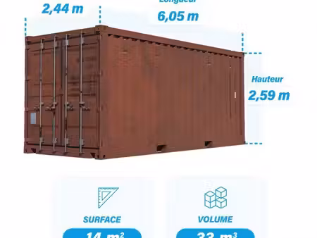 à louer contenair 20 pieds 33 m2