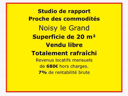 studio noisy le grand 1 pièce(s) 20 m2 totalement rafraîchi