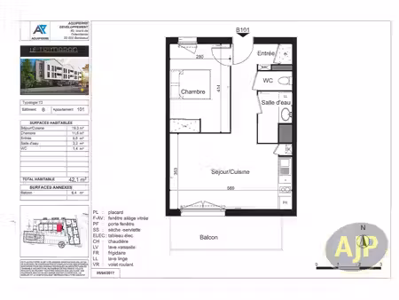 appartement ares 2 pièce(s) 42.38 m2