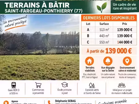 vente terrain 443 m² à saint-fargeau-ponthierry (77310)  139 000 €
