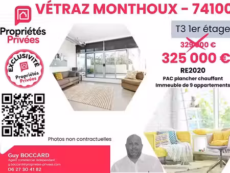 vente appartement 3 pièces 65.47 m² à vétraz-monthoux (74100)  325 000 €