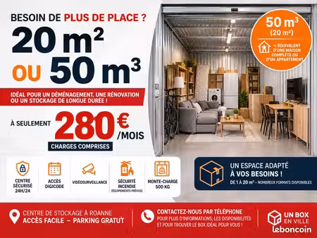 ? box de stockage 20 m² / 50 m³ – porte sectionnelle 3 × 4 m