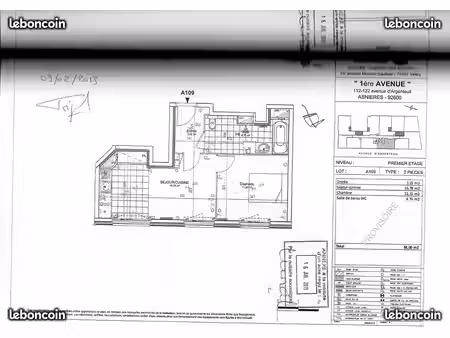 appartement 2 pieces 39 m2 /bbc- rt 2012- asnieres s/seine
