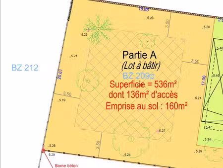 terrain à bâtir 536 m² – 160 m² d’emprise – piscinable