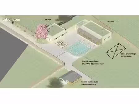 terrain constructible viabilisé de 7700m2 + mobile home