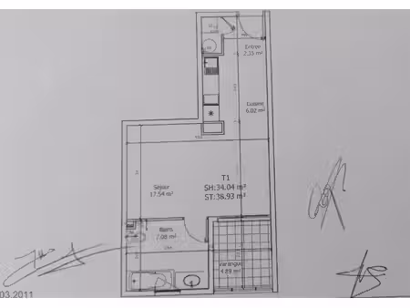 a vendre - un studio de 38.93 m2 environ - saint denis - 1