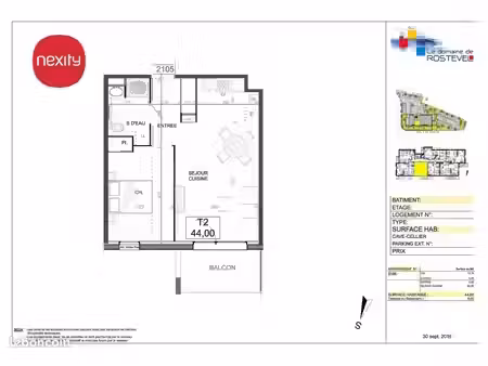 appartement 2 pièces 44 m²