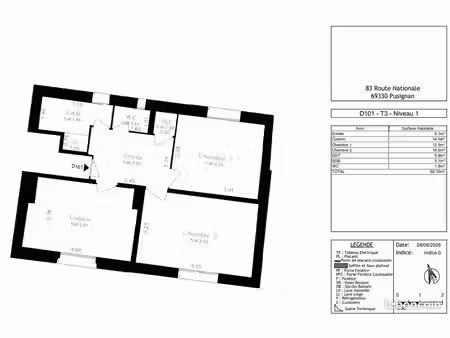 appartement 3 pièces traversant à rénover – 60 m² avec garages – pusignan