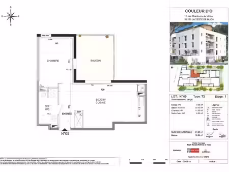 appt t2 de 41.20m2 avec balcon et parking - centre ville la
