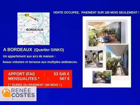 vente à terme occupée sur 180 mois - bordeaux (33300)