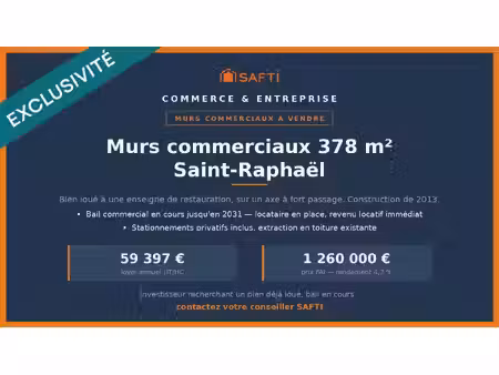 murs commerciaux loués  378 m²  saint-raphaël