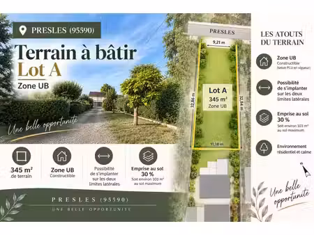 presles (95) - terrain à bâtir - 345m²