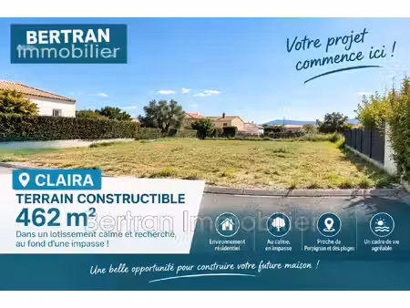 achat terrain 462m² claira 66530
