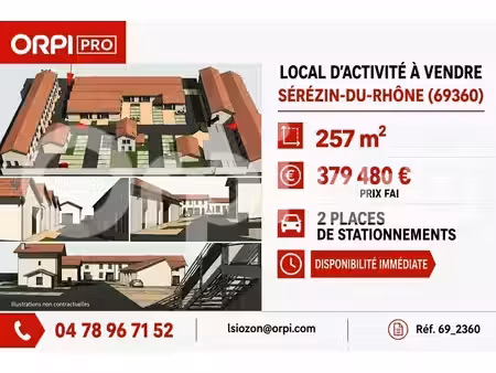 vente local d’activités serezin du rhone 69360 257m²