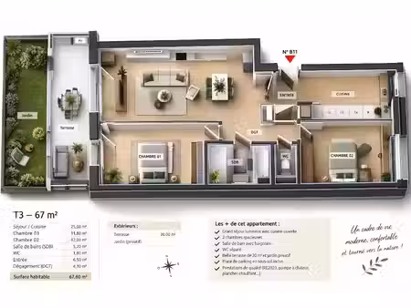 vente appartement 3 pièces 68 m² à haguenau (67500)  255 000 €