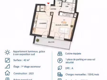 appartement t2 – 42 m² – vente directe propriétaire – sans agence