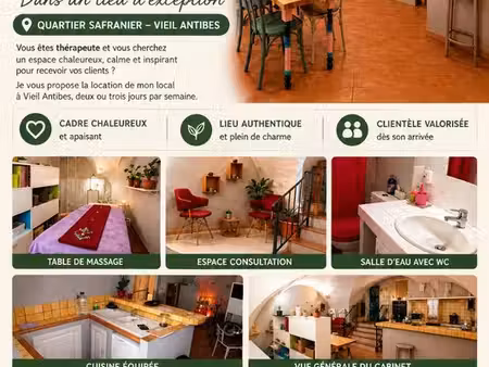 location d un local 30 m2 pour thérapeute 2 ou 3 jours par semaine  vieil antibes