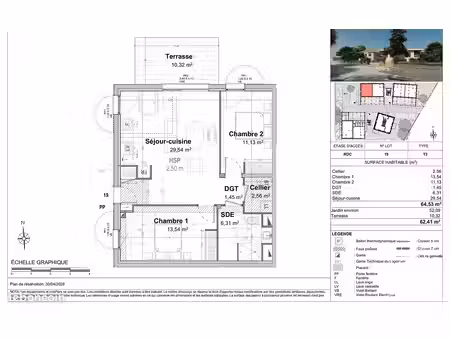 appartement 3 pièces 65 m²