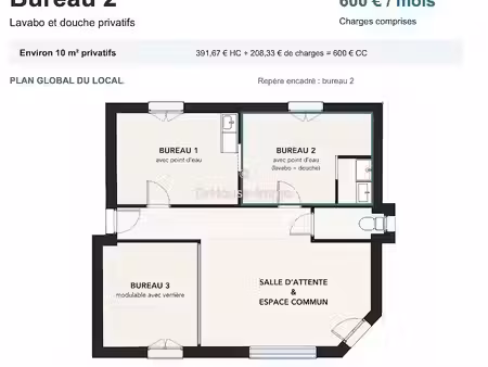 location meublée locaux professionnels 1 pièce 10.35 m² à corbeil-essonnes (91100)  600 €