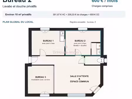bureau meublé avec point deau environ 10 m² corbeil-essonnes