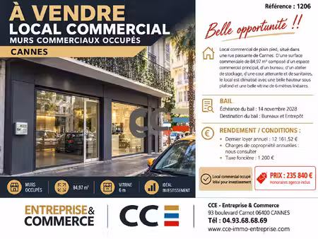 local commercial occupé cannes
