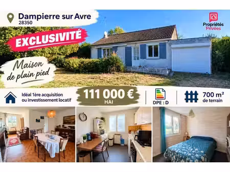 dampierre sur avre 28350 maison individuelle de plain- pied - 1 chambre - 1 bureau - garag