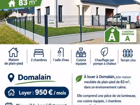 maison meublée de plain-pied - 83 m² - 2 chambres - domalain