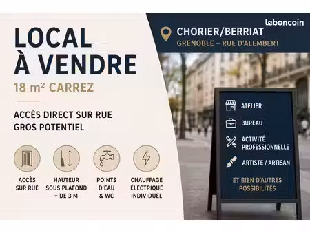 local 18 m² avec accès direct sur rue – chorier/berriat