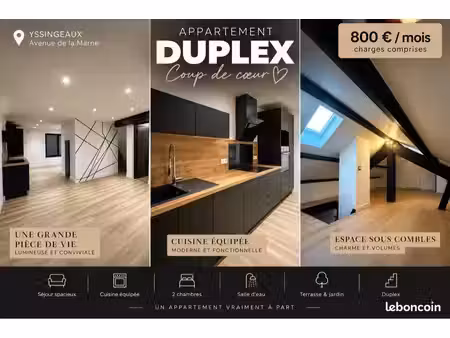 duplex rénové – 2 chambres + combles aménagés – terrasse/jardin – yssingeaux