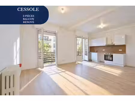 3 pièces 60 m² - rénové balcon filant - cessole