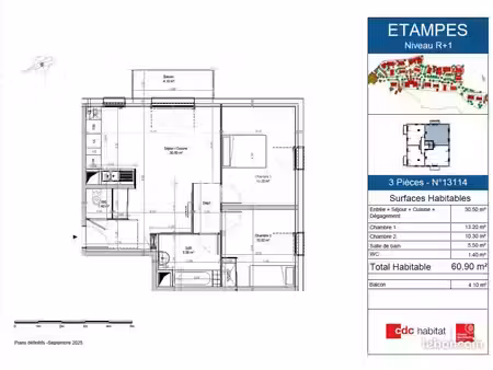 appartement 3 pièces 60 m²