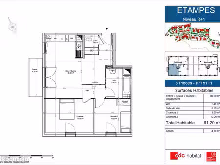 appartement 3 pièces 61 m²
