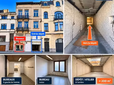 schaerbeek : dépôt/atelier ±200 m² avec bureaux