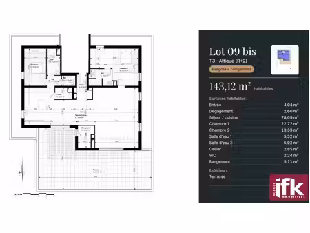soultz appartement f4 attique de 143m2 avec terrasse de 86m2